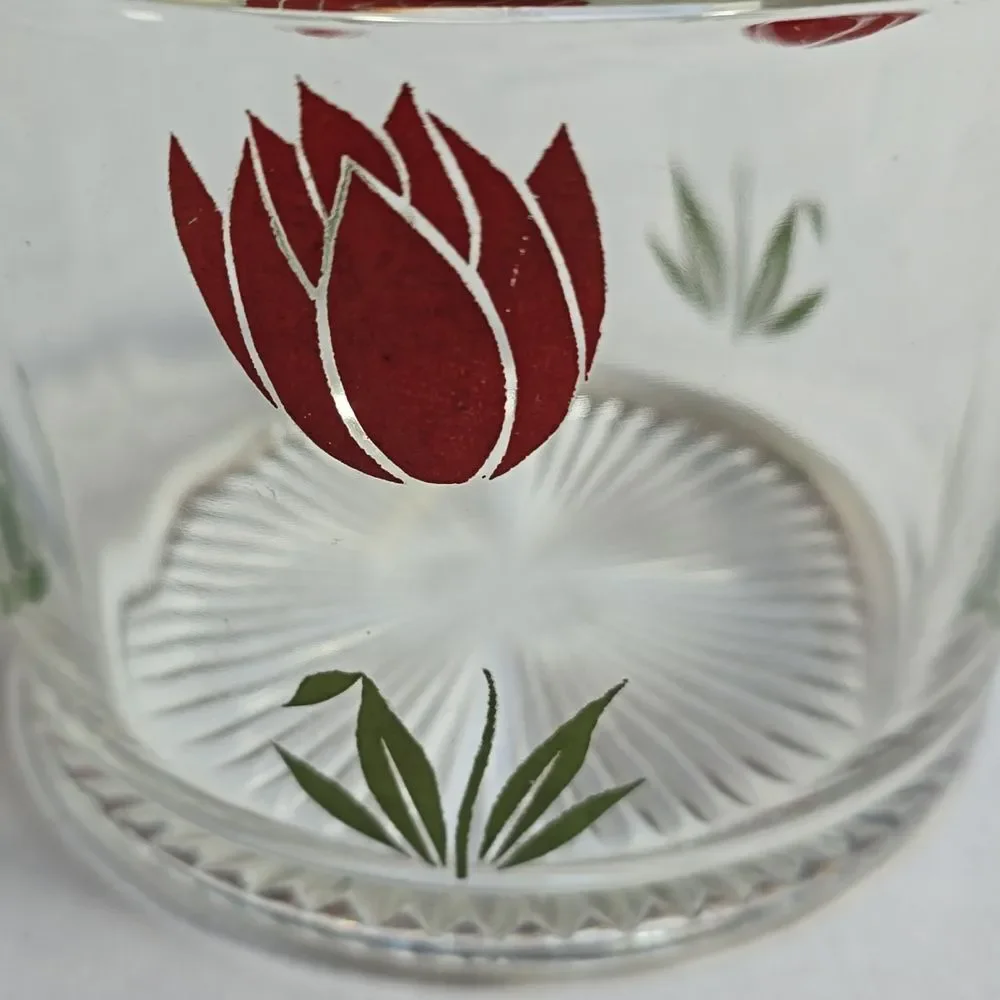 Hazel Atlas Red Tulip Glass Ice Bucket • Vintage 70s • HTF Deco
